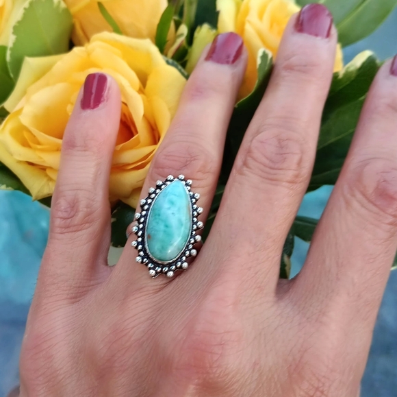Larimar Gemstone Sterling Silver Ring 925 - Picture 2 of 6
